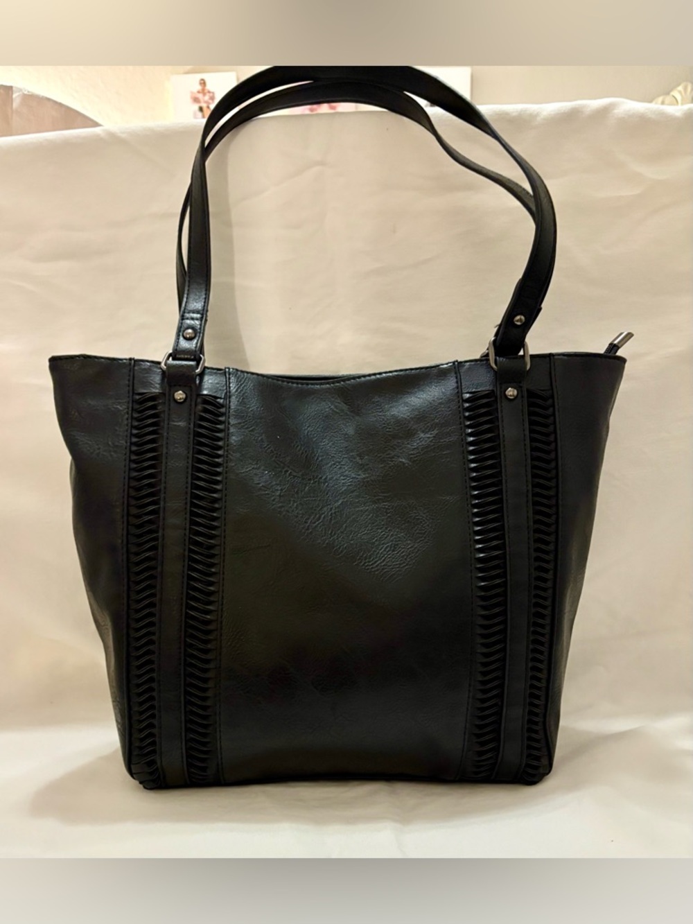 Sam And Hadley Black Faux Leather Large Tote Bag